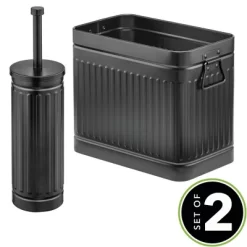 MDesign Metal Compact Toilet Bowl Brush And Wastebasket Combo, Set Of 2, Black
