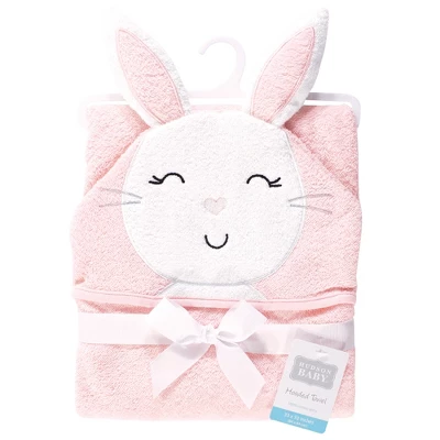 Hudson Baby Infant Girl Cotton Animal Face Hooded Towel, Pink Bunny, One Size