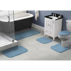 5pc Shaggy Nylon Washable Bathroom Rug Set Basin Blue - Garland Rug
