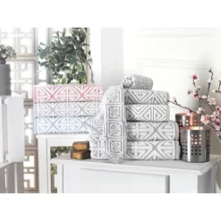 6pc Glamour Turkish Cotton Bath Towel Set Silver - Enchante Home
