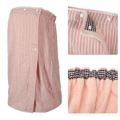 Unique Bargains Soft Absorbent Bath Towel Thin Striped Bath Towel For Bathroom With Adjustable Button 27.8" Length 1 Pc - Image 2