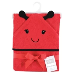 Hudson Baby Unisex Baby Cotton Animal Face Hooded Towel, Red Ladybug, One Size
