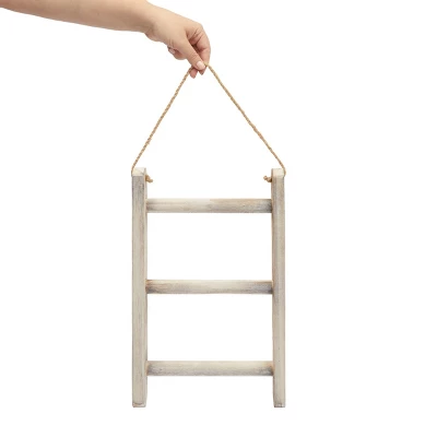 Farmlyn Creek 3-Tier Rustic-Style Hanging Towel Rack, Small Wooden Hanging Ladder Towel Racks For Bathroom With Rope, 10 X 23 In, Whitewashed - Image 3