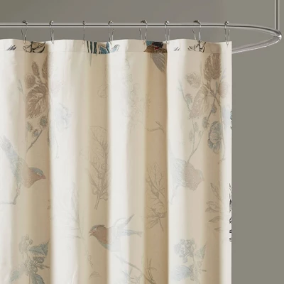 Ramsey Birds Cotton Printed Shower Curtain Khaki - Image 2