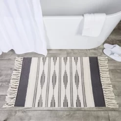 Okuna Outpost Boho Themed 23.6" X 35" Bathroom Rug Mat With Tassels, Indoor Outdoor Bedroom Bath Decor, Grey Bohemian