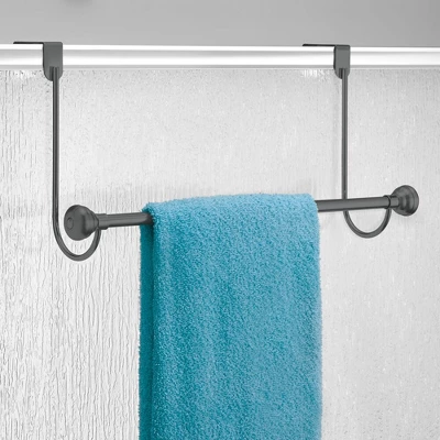 MDesign Metal Bathroom Over Shower Door Hanging Towel Rack Bar - Image 2