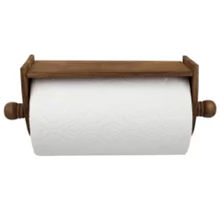 Home Basics Quick Install Rustic Pine Wood Wall Mounted Paper Towel Holder With Flat Top, Brown