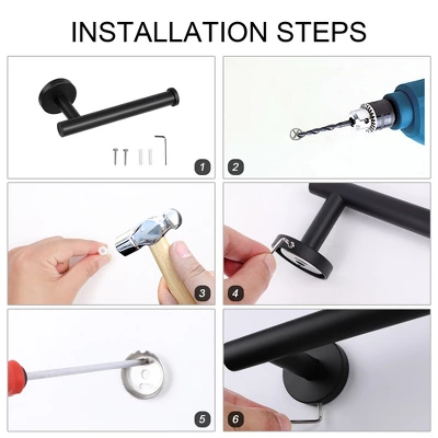 Unique Bargains Stainless Steel Rustproof Matte Finish Tissue Fixed Toilet Paper Holders Black 1 Pc - Image 3