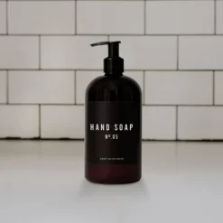 Sweet Water Decor Amber Plastic Black Label Hand Soap Dispenser - 16oz