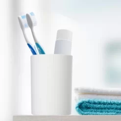 Unique Bargains Bathroom Toothbrush Tumblers PP Cup For Bathroom Kitchen Color White Gray 4.05''x2.91'' 2pcs