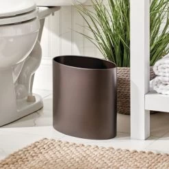 MDesign Oval Slim Metal Small Trash Can Wastebasket