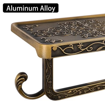 Unique Bargains Wall Mounted With Phone Shelf Waterproof Fixed Toilet Paper Holders Copper Tone 1 Pc - Image 3