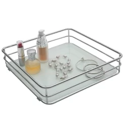 Square Vanity Tray With Glass Chrome - Elle Décor