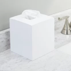 MDesign Square Bamboo Paper Facial Tissue Box Cover Holder