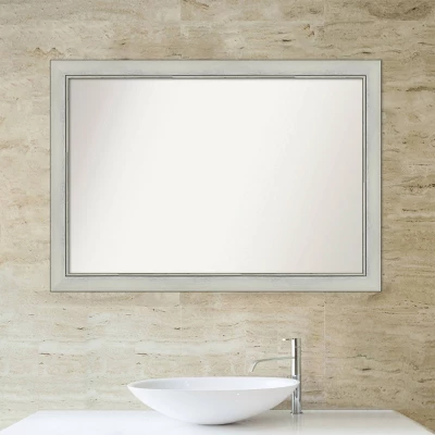 40" X 28" Non-Beveled Flair Patina Bathroom Wall Mirror Silver - Amanti Art - Image 5
