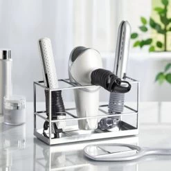 MDesign Steel Bathroom Countertop Hair Care Storage Organizer Basket