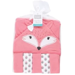 Hudson Baby Infant Girl Hooded Towel And Five Washcloths Set, Girl Foxes, One Size