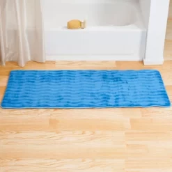 Extra Long Wave Memory Foam Bath Mat Blue - Yorkshire Home