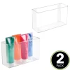 MDesign Plastic Bathroom Organizer Bin, Adhesive Mount For Wall, 2 Pack, Clear