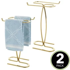 MDesign Metal Hand Towel Holder Stand For Countertop - 2 Pack - Soft Brass
