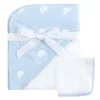 Hudson Baby Infant Boy Cotton Hooded Towel And Washcloth 2pc Set, Blue Elephant, One Size