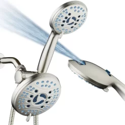 High Pressure 50 Mode Rain And Handheld Three Way Shower Head Combo Nickel - Aquabar