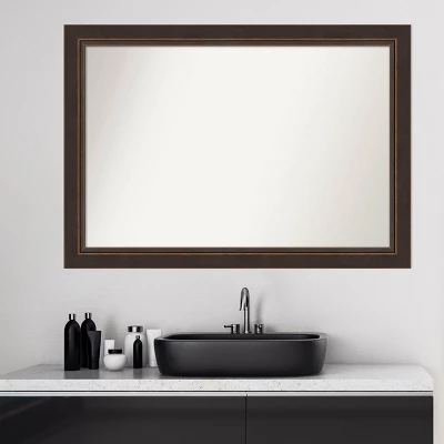 41" X 29" Non-Beveled Lara Wood Bathroom Wall Mirror Bronze - Amanti Art - Image 7